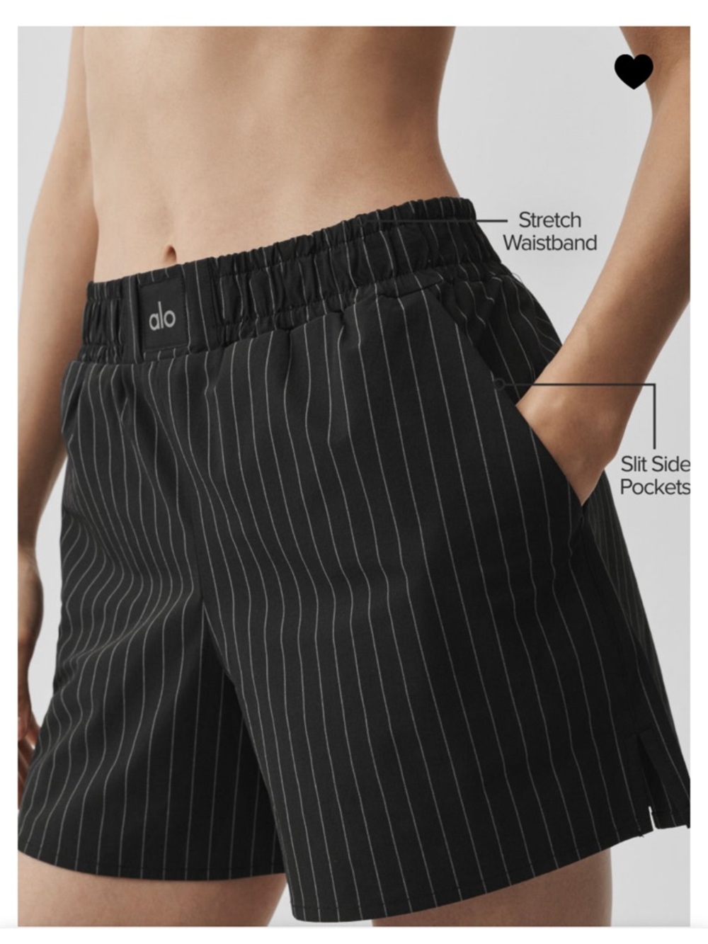 ALO Yoga Black Pinstripe Elastic Waistband Shorts
